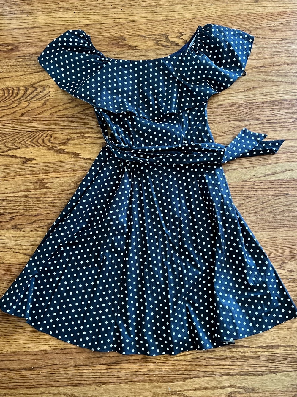 Polka Dot Off the Shoulder Belted Dress